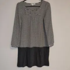 ストライプ柄リボン付きデザイン長袖チュニック