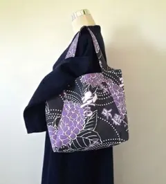 霧島 音羽山部屋 相撲 浴衣 反物 和柄 粗布 酒屋前掛け紐トートバッグ