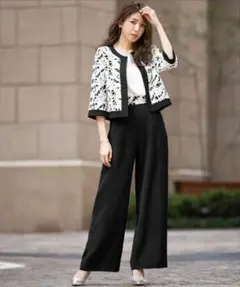 GIRL 白黒 レースセットアップ ワイドパンツ