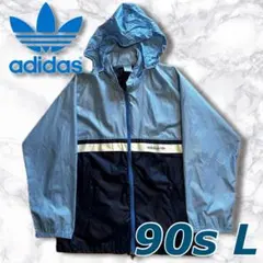 90’s adidasナイロンジャケット 万国旗タグ トレフォイルロゴ ブルー
