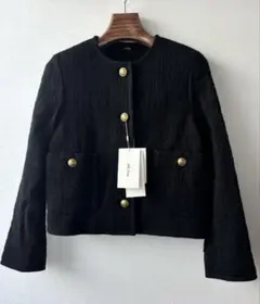 《新品タグ付き》ミラオーウェン ノーカラーAライン金釦ツイードジャケット