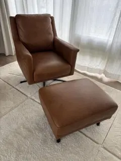 ハラコ素材モダンキューブ型オットマン ベージュブラウン スツール