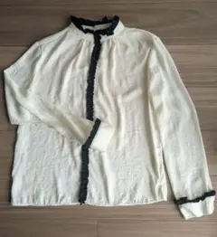 美品　ZARA BASIC フリル 長袖 ブラウス ホワイト ブラックのサムネイル