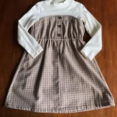 ジーユー110cm GIRLSフェイクレイヤードチェックワンピース