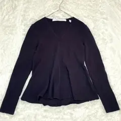 M345【ユニクロ】フレアニット ウール混 Vネック 長袖 リブ編み 無地