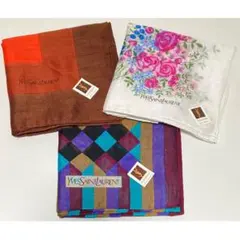 新品 Yves Saint Laurent ハンカチ ダイヤ柄 花柄 3枚 綿