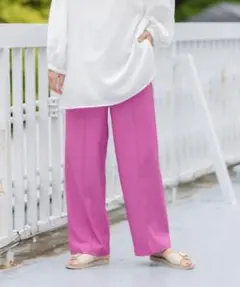 LEPSIM サラサラ ストレッチ ストレートパンツ スラックス S ピンク