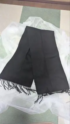Cashmere カシミヤ100% 黒 フリンジ付きマフラー