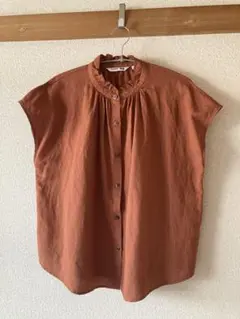 【完売品】ユニクロコントワーデコトニエ　リネンブレンドフリルブラウス　オレンジ