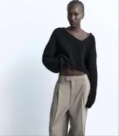 ZARAアシンメトリーネック ニット クロップドトップス