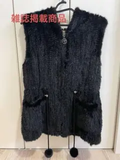 希少 着丈75cm ブラックミンク フード付き ベスト ジレ リアルファー 