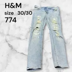 H&M ダメージ　スキニー　デニム 30/30 ジーンズ長ズボン　古着　シンプルのサムネイル