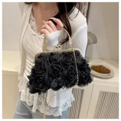 1492 がま口パーティーバッグ 黒 ブラック ショルダー ゴールド 結婚式