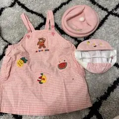 ミキハウス ピンク ギンガムチェック ワンピース　80 帽子44 セット