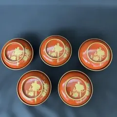 漆器椀 蓋付き 朱塗り 金蒔絵 漆器 吸物椀 汁椀 アンティーク ヴィンテージ
