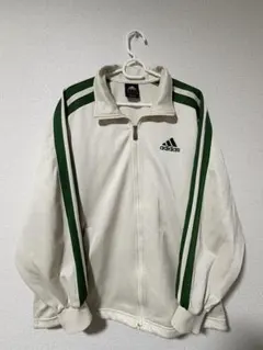 adidas ジップアップジャケット L ホワイト/グリーン90s古着