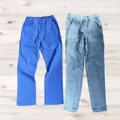 136. 【2点セット】キッズ 120 130 デニム風 ストレッチ