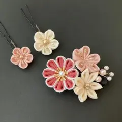 〜　園　〜　和装髪飾り　卒業式　袴　着物　ピンク　くすみ赤　つまみ細工