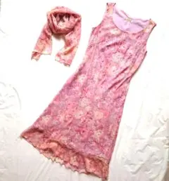 【美品】花柄 シフォン ノースリーブロングワンピース Aライン Mサイズ