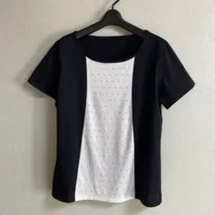ファイブフォックス／Gabardine K.T 黒と白の装飾半袖トップスのサムネイル