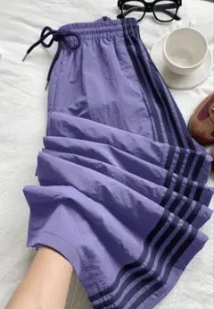 【美品】サイドライン ワイドパンツ パープル
