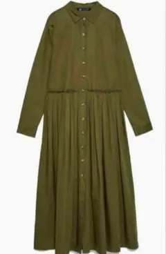 ザラ　ZARA ボリュームフレアー　ロングシャツ　ワンピース　カーキM〜Lくらい