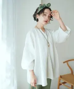 美品 studio CLIP リネン混ストライプブラウス ホワイトのサムネイル