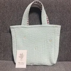 新作　チョコミント　緑　グリーン　ヌビバッグ　ハンドメイド　チェック　ミニトート