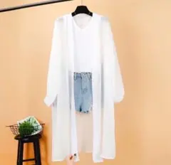 ホワイト専用　Mサイズ　レディース ロング カーディガン　シフォン 定番 UV