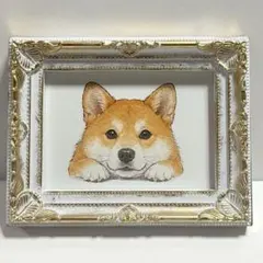 ミニアート　オリジナルイラスト　インテリア　柴犬　フレーム付き