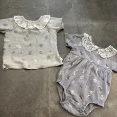 バースデイ　コトリ　動物柄　フリル　レース襟ロンパース