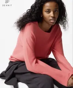 ユニクロ　3Dコットンクルーネックセーター　レッド　Lサイズ