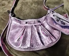 メタリックピンク クロコダイル風 ハンドバッグ y2k