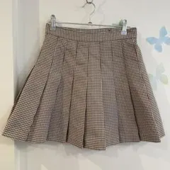 8【S】WEGO チェック　プリーツ　スカート ブラウン　ホワイト