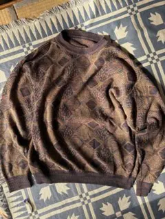 イタリア製 デザインニット ヴィンテージ 総柄ニット ヨーロッパ ユーロ 90s