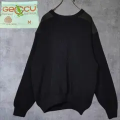 90s GECCU コマンドセーター 3D切替 スエードパッチ 紺 豪製 L相当