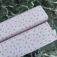 日本製　紫色　小花布　ハート×花　1m はぎれ