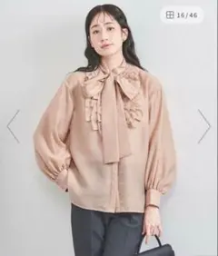 UNITED ARROWS オーガンジー フリル&ボウタイ ブラウス