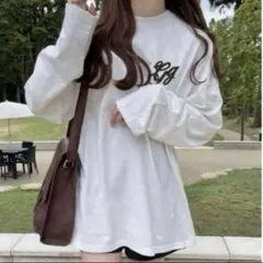 GRL グレイル ロゴ刺繍ビッグロンT F ホワイト オーバーサイズ