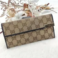 美品✨️グッチ 長財布 GGキャンバス ロゴプレート フラップ