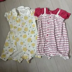 花柄とストライプのロンパースセット