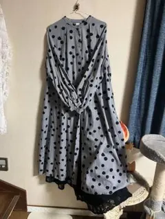 グレードット柄「猫ちゃん」ワンピース