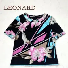 【極美品】レオナール 花柄 半袖トップス コットン ブラック ピンク 日本製 M