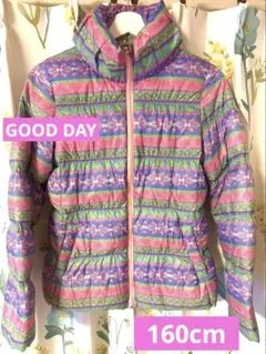 GOOD DAY キッズ ダウンコート フード付き カラフルストライプ 160