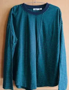 未使用品　ニコアンド　縞々トップス　ネイビー＆グリーン　長袖Tシャツ　ゆったり