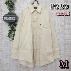 【POLO】シンプルシャツ メンズM ベージュ 綿100％ ロゴワンポイントのサムネイル