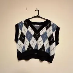 ダイヤモンド柄ニットベスト Vネック