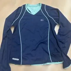 Mizuno 長袖トレーニングシャツ M ネイビー/ミント