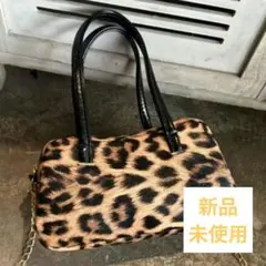 【新品】レオパード柄 2way ミニボストンバッグ 豹柄 ショルダー チェーン付
