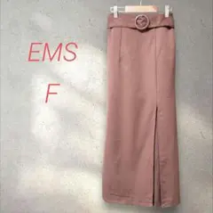 エムズエキサイトEMS ベルト付きスリットタイトスカート【F】ブラウン 脚長効果